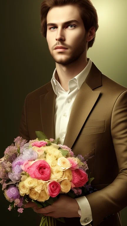 An image of a man holding a bouquet of flowers . --auto --s2