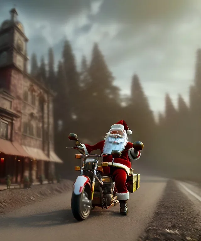 happiness world motorrad und weihnachtsmann fantasy art