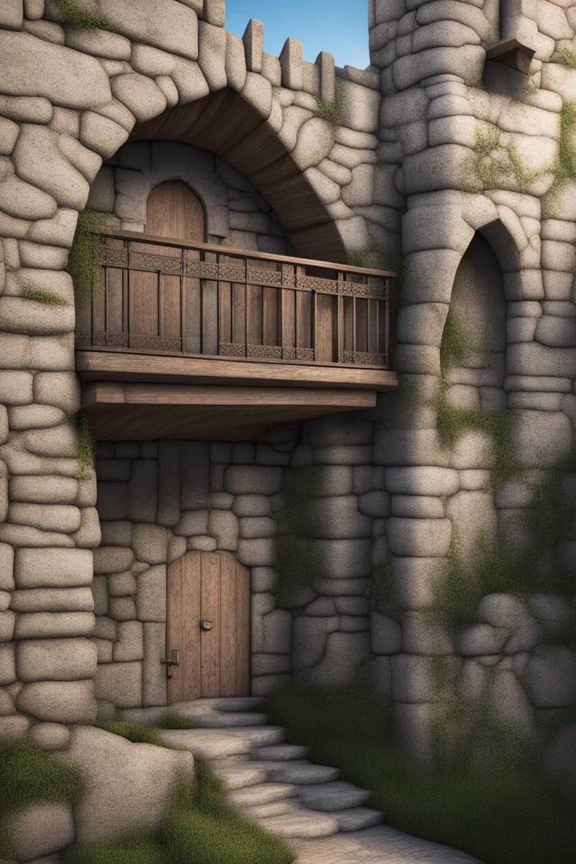 fantasy medieval wall with balcony