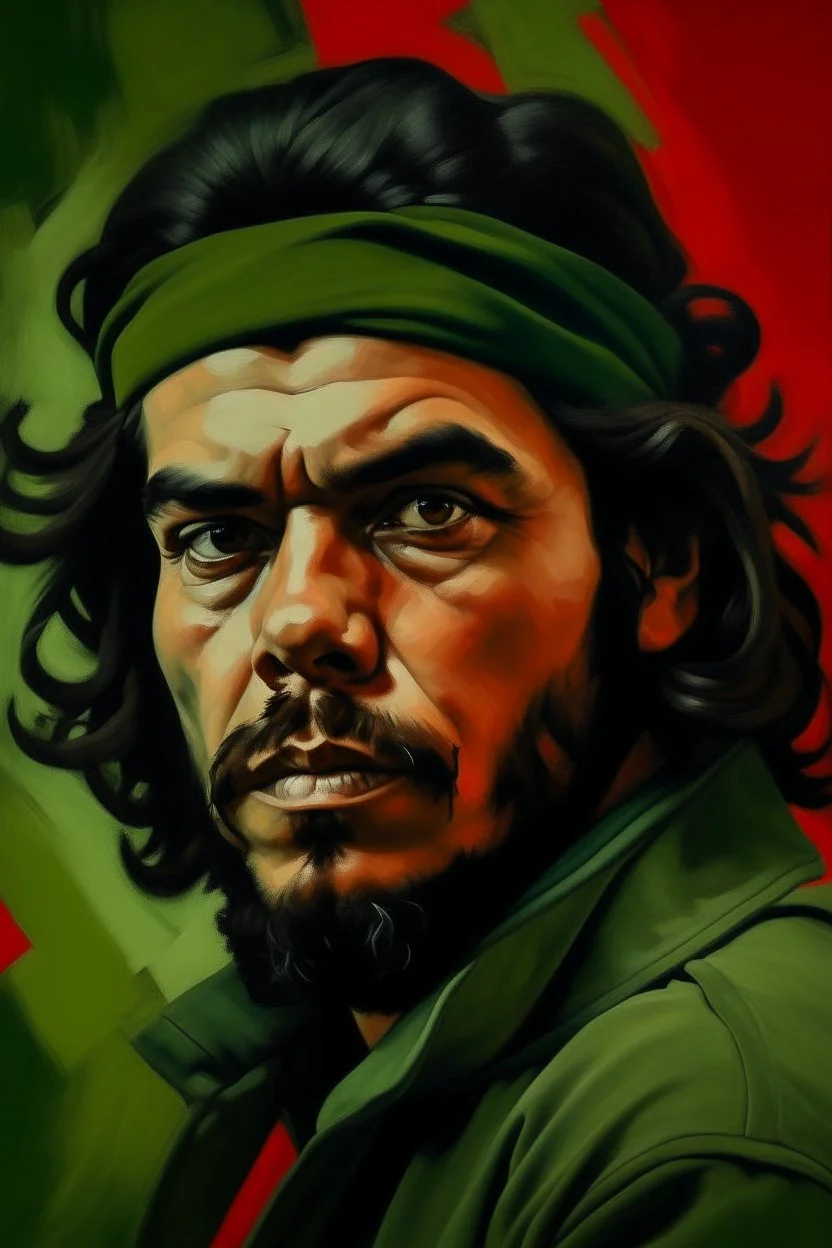 revolutionary portrait of che guevara but with the face of a very emotional Pepe The Frog and he has a perm.