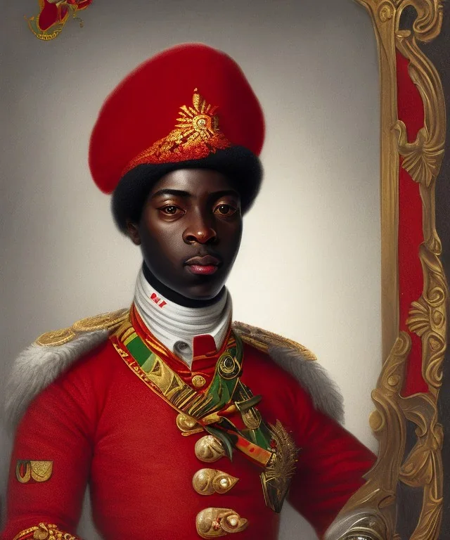 Negro Felipe, african, 1700's military red uniform, red headband