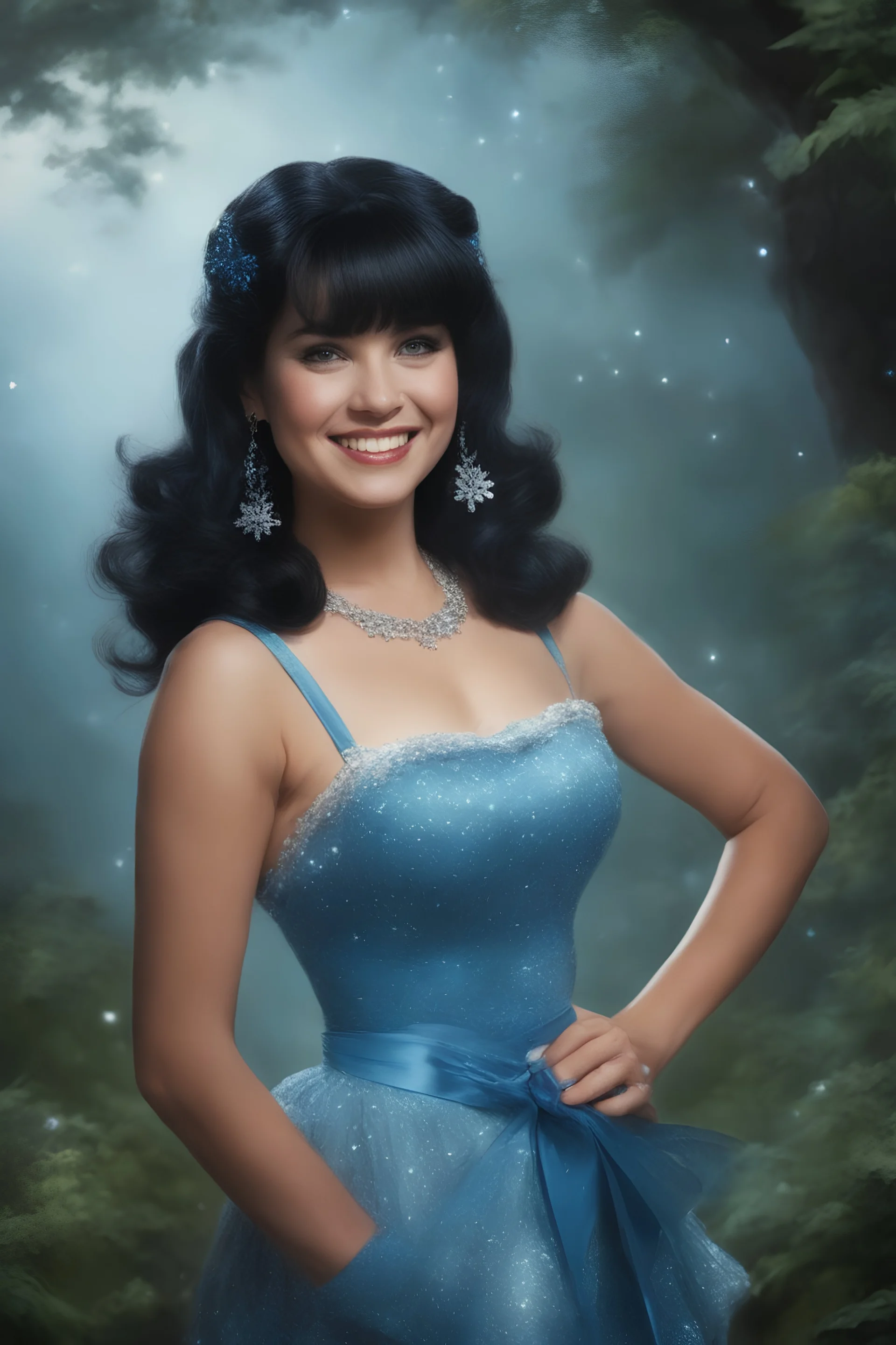 full color, full body portrait, smiling 18-year-old Betty Rubble with (((Black Hair))), (((blue eyes))), (((Blue ribbon in her hair))), 32k, UHD, Professional Photo -- Botany - Starry - Retro Pop - Dark Fantasy - Horror - Festive - Realistic - 32k, UHD, professional quality, 8 x 10 digital photograph