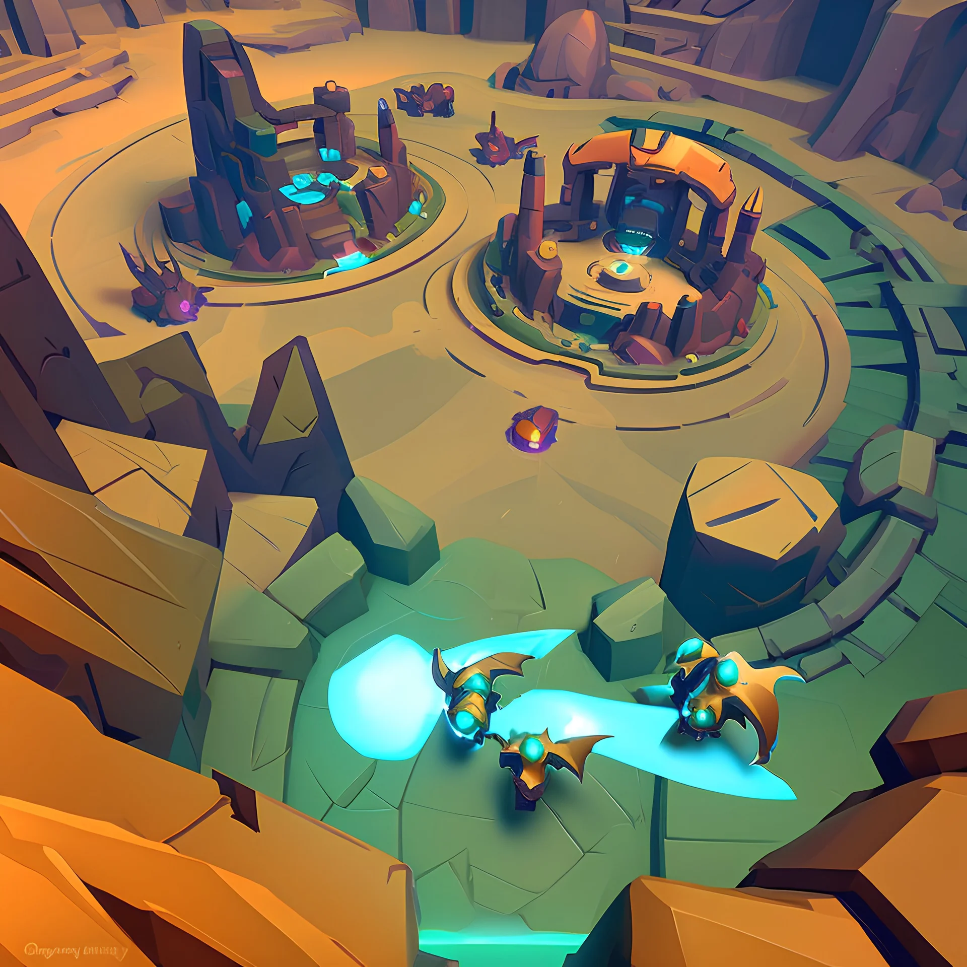 stylized,canyon,dungeons map,futuristic,roboquest,top view,4k,details stylized,boss enermy,rogulikes,Arcane