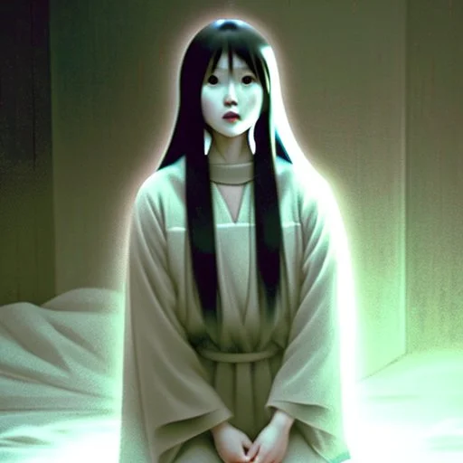 Sadako Yamamura (Ringu, 1998) ; screenshot, Dark Foggy Georgeous Horror Dark Fantasy Art by James Bousema, digital illustration, evil,wild, cold stare ,photo-realistic, 32K,dynamic colors,high details,high definition,crystal clear image,aspect ratio 33:1,DIGITAL ILLUSTRATION by James Bousema Modifiers: Nikon D850 elegant Award winning photography fantasy photorealistic very attractive