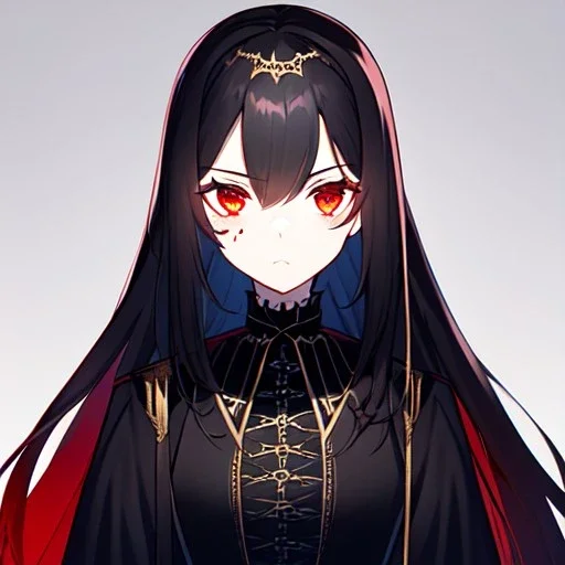 portrait anime vampire, long hair, red eyes, noble black robe, Blood, background Gothic castle, hyper detailed, intricately detailed, gothic, ambiguous lines image, flat dimensional style, flat lines, rough drawing --ar 2:3