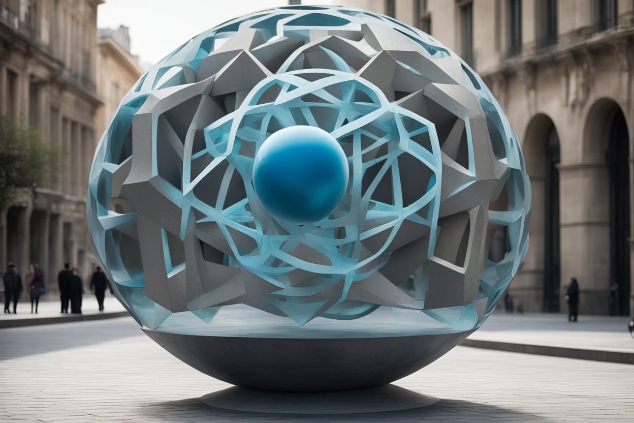 статуя на улице, Шар как атом/молекула: Сделать поверхность шара похожей на модель атома или молекулы, используя геометрические формы, светящиеся элементы или проекцию. . Для этого можно использовать различные геометрические формы, такие как круги, треугольники, шестиугольники и т. д., чтобы создать абстрактное изображение структуры атома или молекулы. Кроме того, возможно использование светящихся элементов, чтобы придать статуе особую магическую атмосферу и привлечь внимание прохожих ночью.