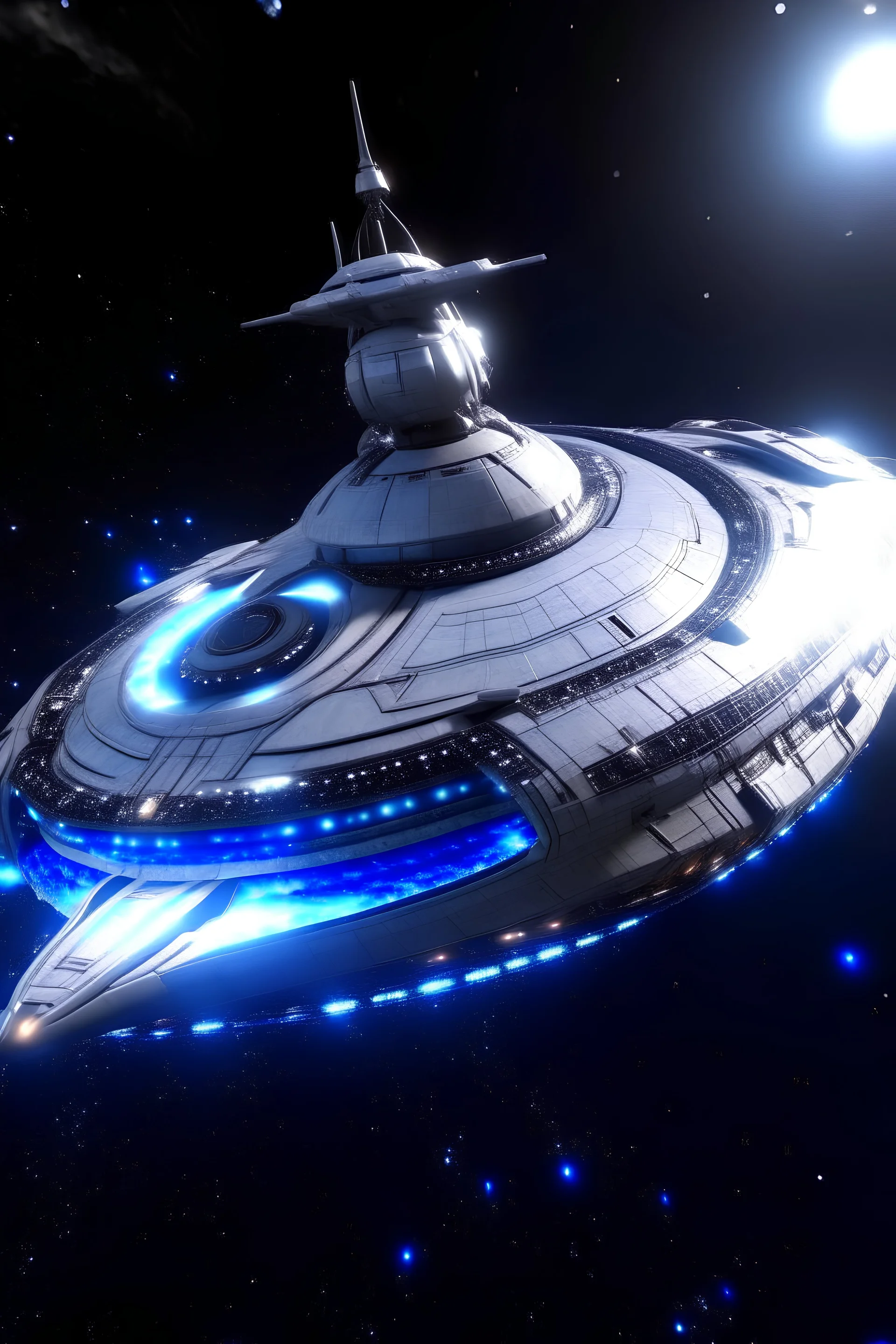 BIG VESSEL, OVNI LIGHT STARS ,WHITE BRILLANT VESSEL ; JEWELS, COSMOS, GALACTIC VISION photorealistic, wet skin, space uniform, SILVER METAL COLOR GALAXY, VESSSTARSHIP COKPIT WHITE CLEAR - NICE BLUE SKY - LIGHT 2 SUN