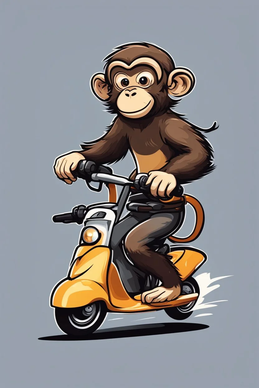 Monkey riding on a scooter going fast, cartoonize, logo