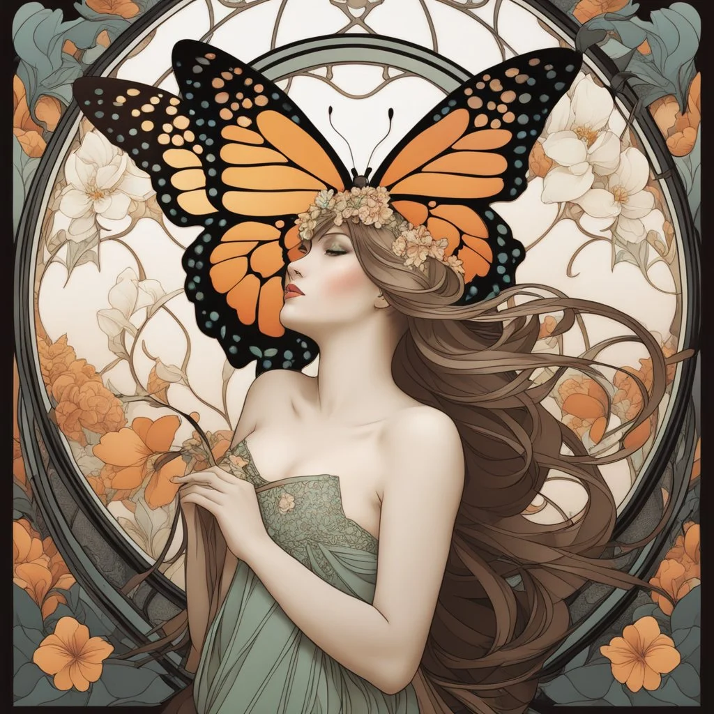 Alphonse Mucha-style image of a butterfly