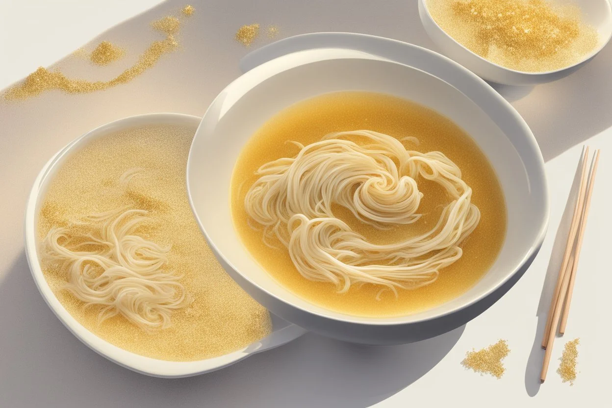 chinese curly soup, in sunshine, golden glitters