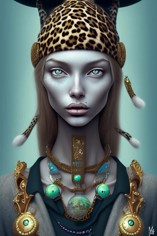 photorealism, leopard witch, french cartoon