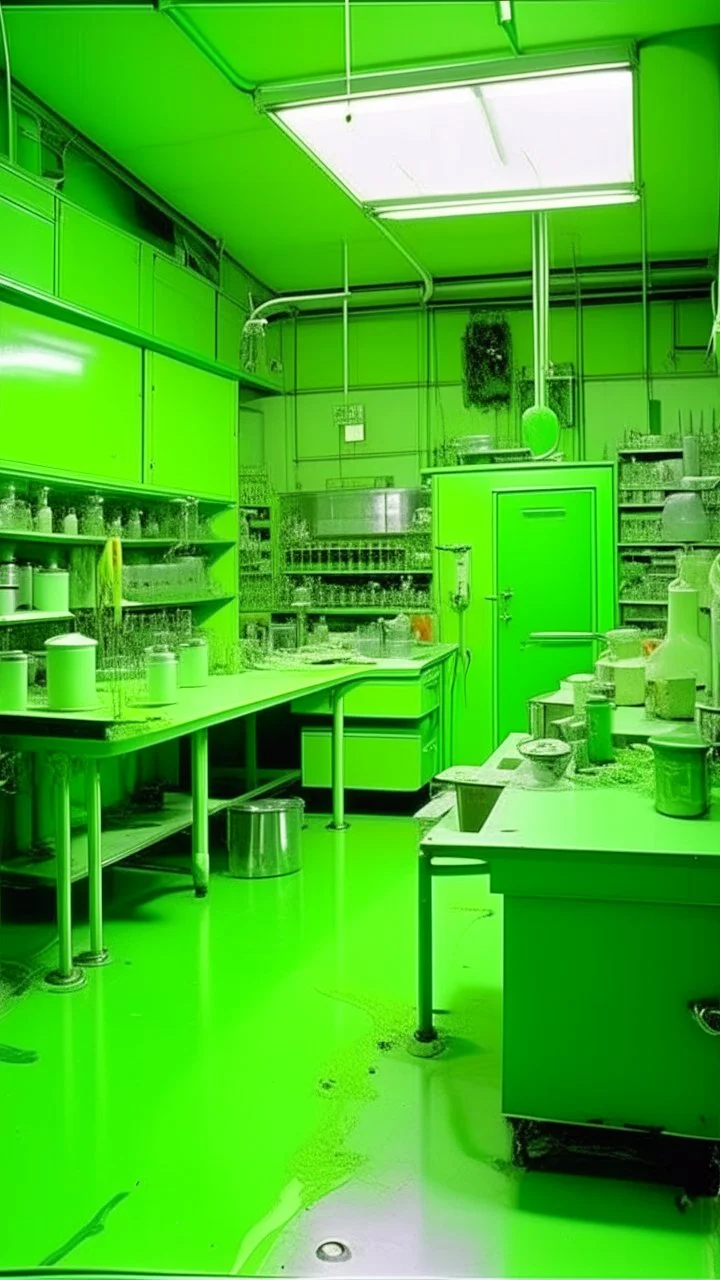 A lime green laboratory with cybernetic slime painted by Maurice Utrillo