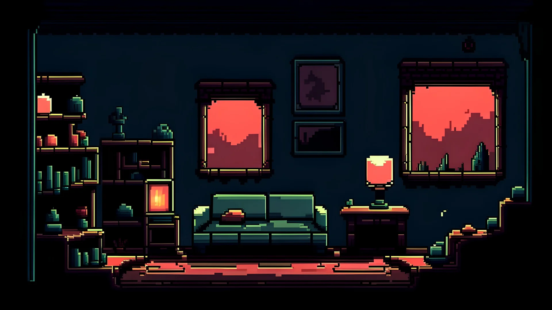 scary 8-bit room, 2d flat platformer