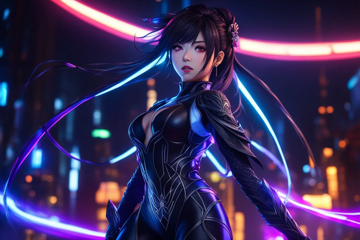 Hot Asian in 8k solo leveling shadow artstyle, silk theme, spider costum, dynamic pose, oshare kei, hurufiyya, rtx , neon lights, intricate details, highly detailed, high details, detailed portrait, masterpiece,ultra detailed, ultra quality