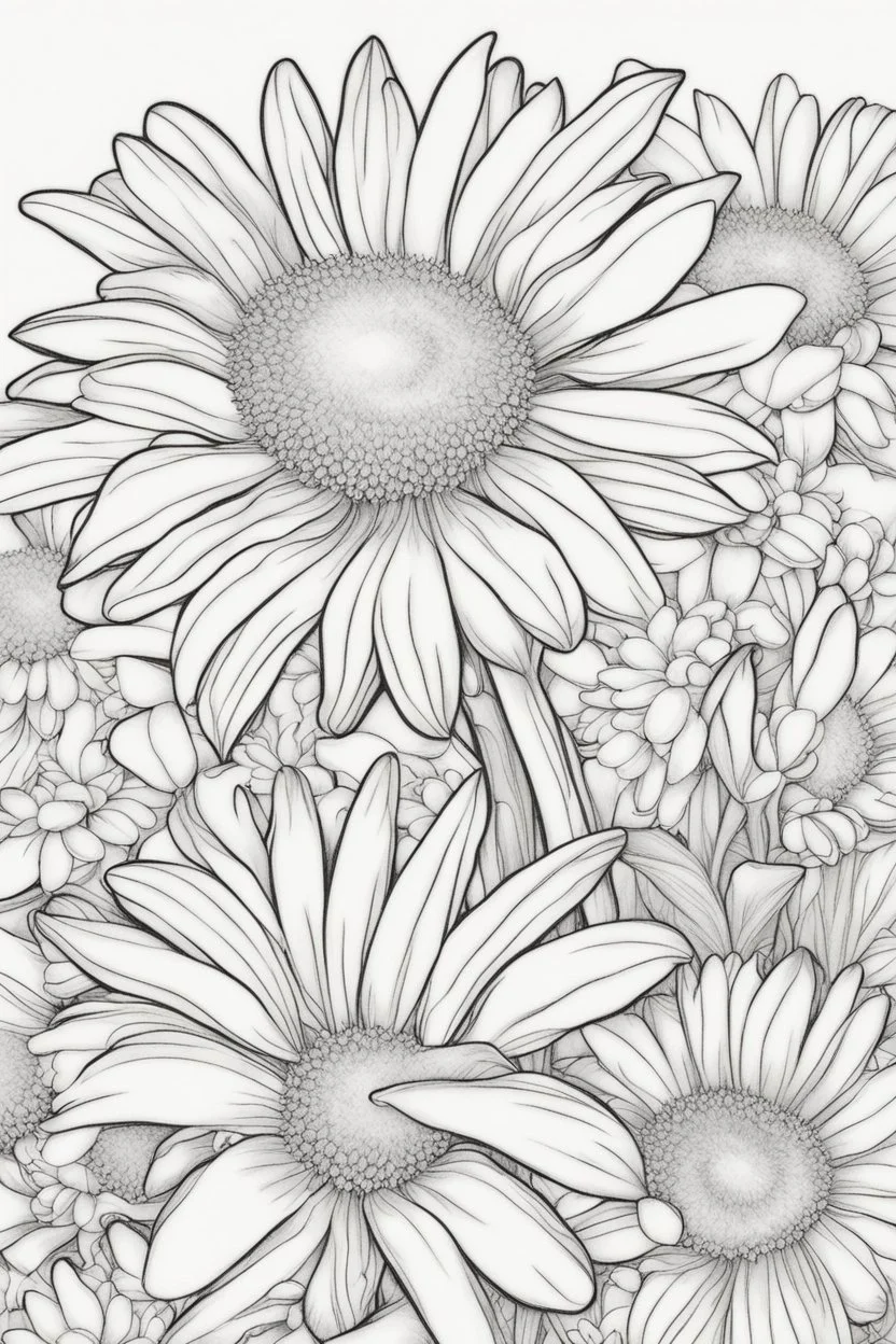 daisies flower picture coloring page with decorative border around edges no color