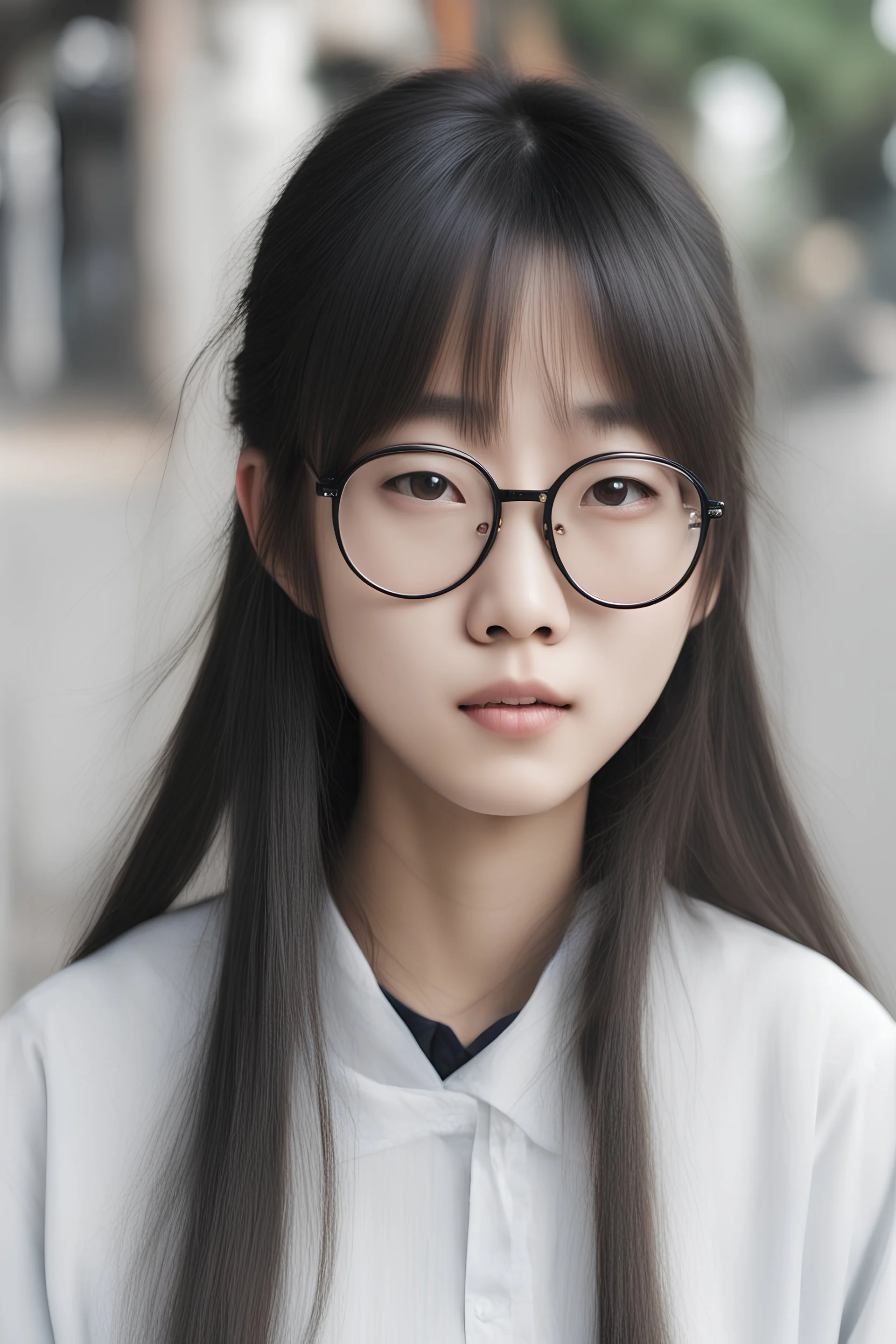 15 years old chinese girl with glasses long hair with bangs