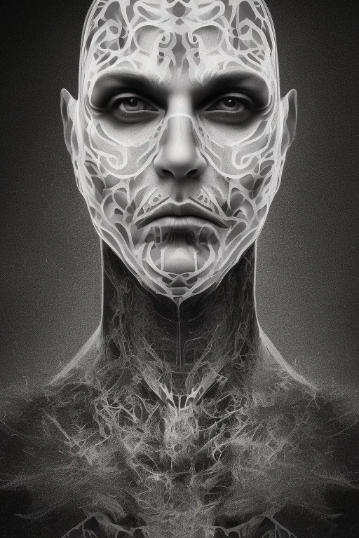 Surrealistic black metal facepaint man portrait with geometric structure