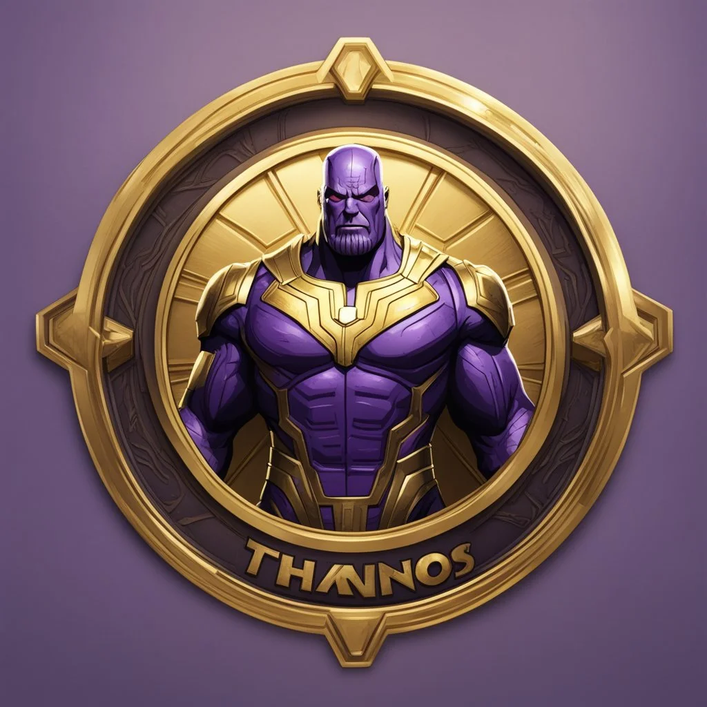 thanos logo animated inside a golden medalion