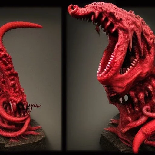 Red Tentacle monster with teeth, horror, detailed, realistic, gore