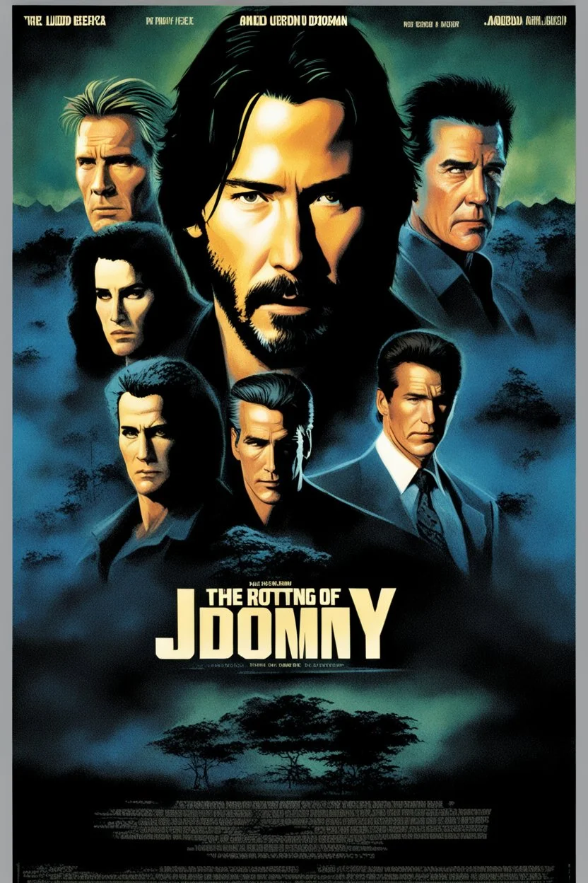 Movie poster -- text "The Rotting Corpse of Jimmy Doonan" starring Keanu Reeves/Sandra Bullock/Arnold Schwarzenegger/Dolph Lundgren/Mel Gibson