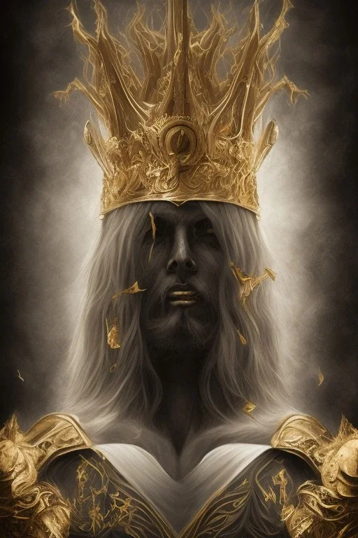 Realistic anime black metal corpsepaint god with golden crown