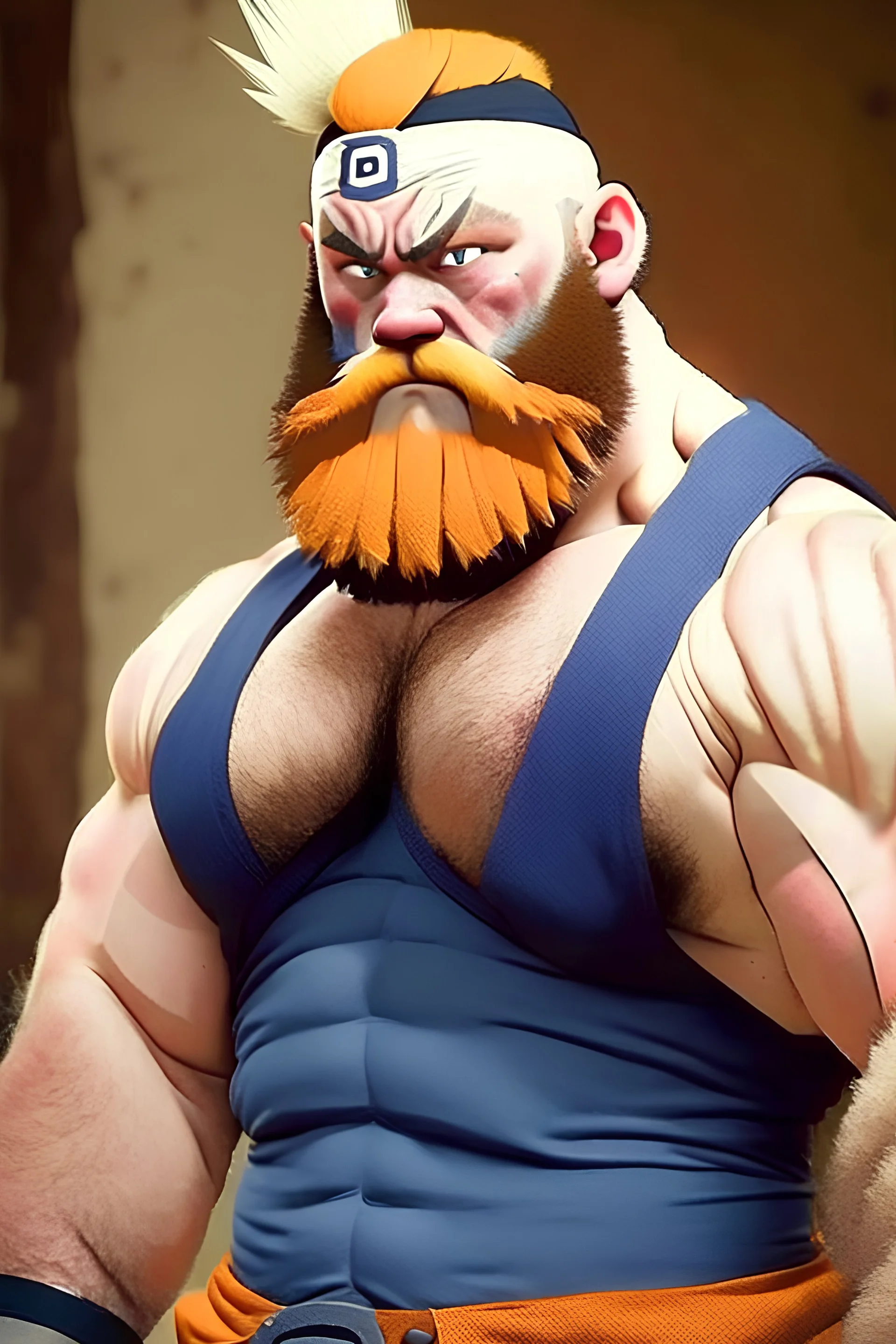 bearded chubby strongman cosplaying naruto