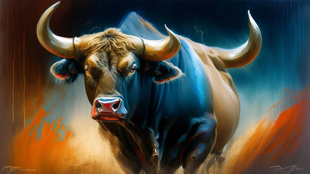 dangerous bull oil painting