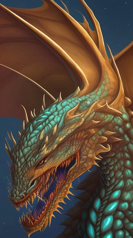 Un dragon a cinq têtes de couleurs différentes
