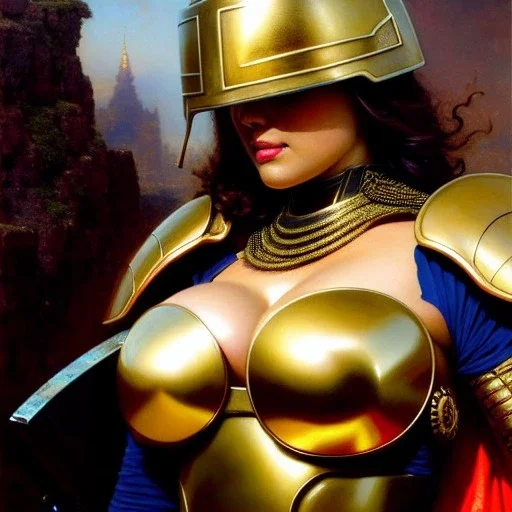 portrait ' Sexy Extra busty Power Girl naked ',ancient metal armor and Helmet ,painting by gaston bussiere, greg rutkowski, yoji shinkawa, yoshitaka amano, tsutomu nihei, donato giancola, tim hildebrandt, oil on canvas, cinematic composition, extreme detail,fit full head inside picture,16k