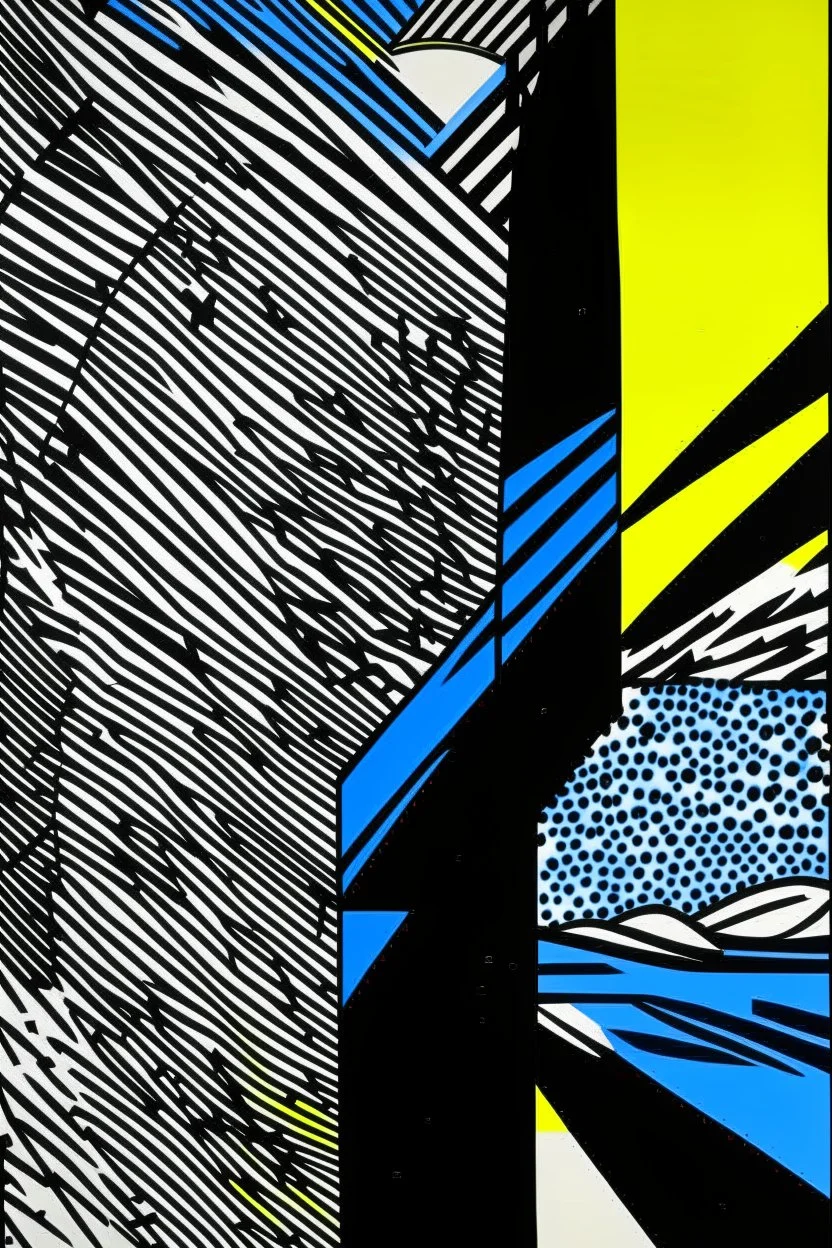 A bluish black realm with lasers painted by Roy Lichtenstein