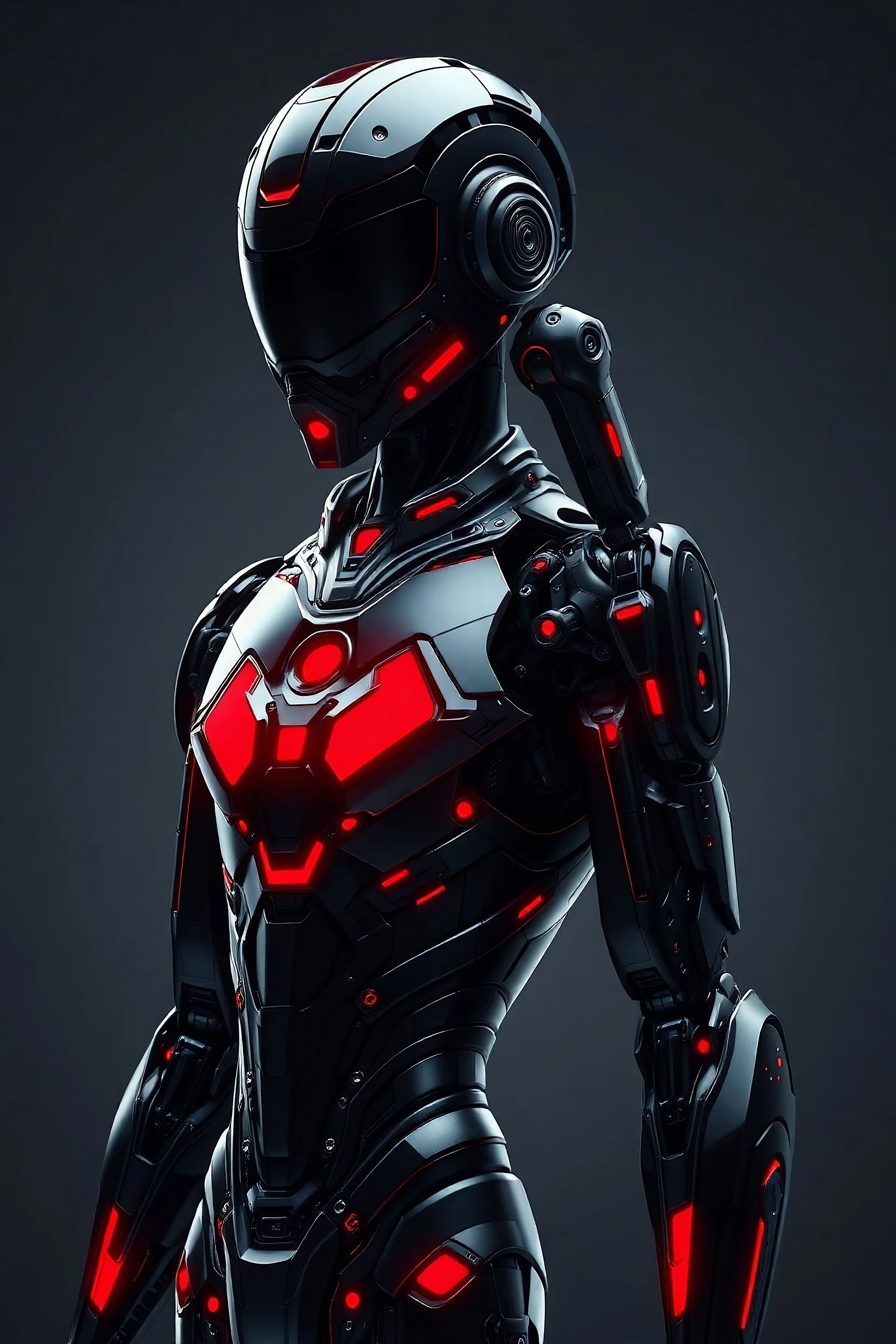 Black colour cyborg man with crimson highlights full body