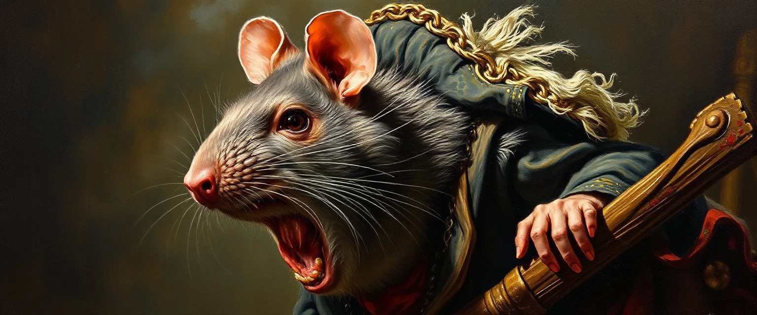 master oil painting by Rembrandt, good afternoon bitch scary hot seductive pirate rat swashbuckler