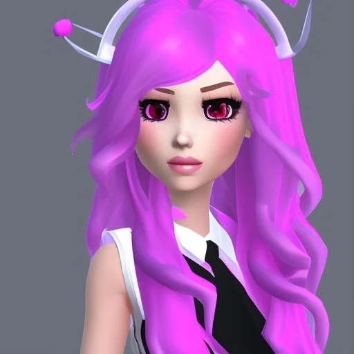 ROBLOX woman character pink hair with horns with white t-shirt and black tie