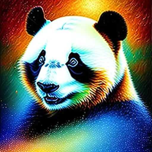 Dibujo al oleo de un oso panda con nubes de colores estilo Vincent van Gogh