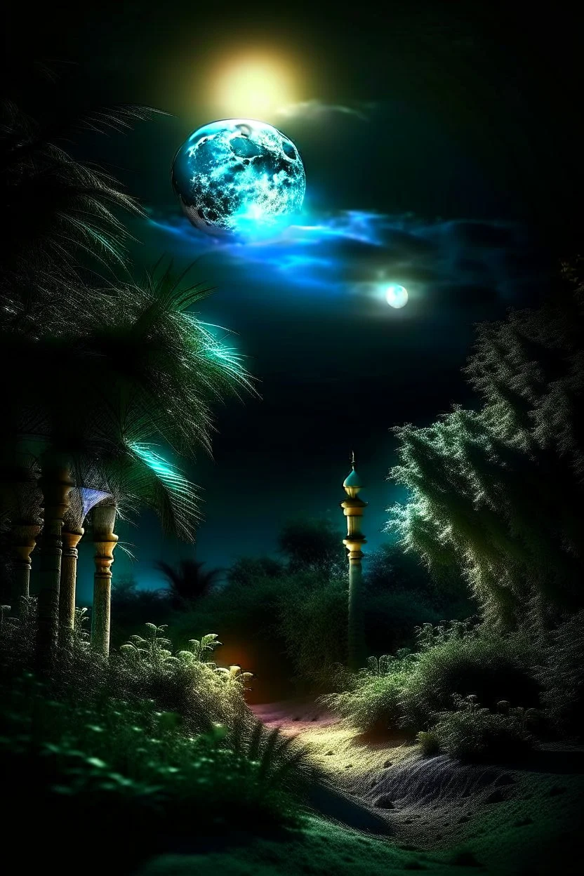 a beautiful moonlit Arabic scene. atmospheric.