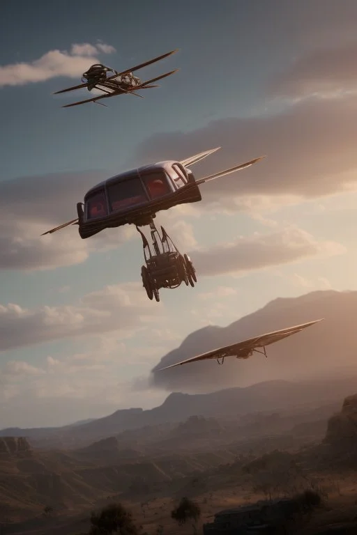 A flying car with wings in the sky.