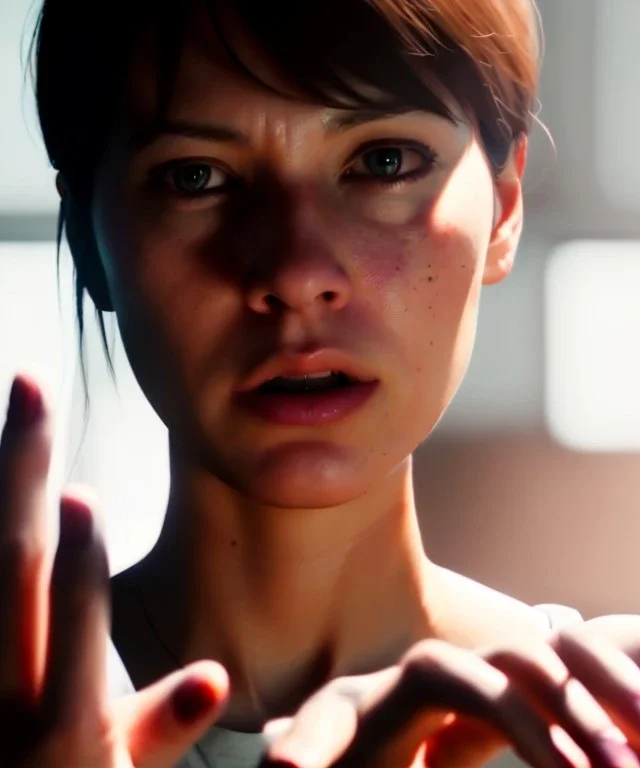 Ultra Realistic image portrait, medium shot view, woman making the fuck you finger gesture, highly detailed, unreal engine 5, RTX, ultra detail, volumetric lighting, finely drawn, high definition, high resolution.