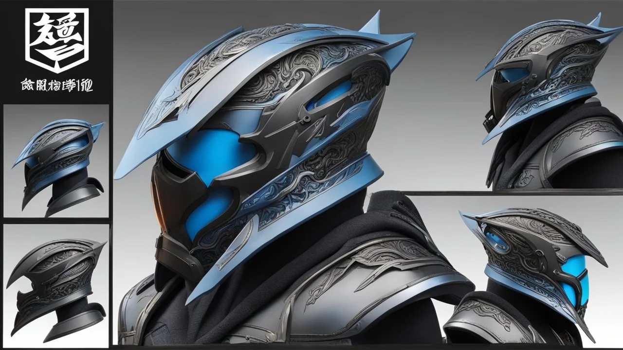 Helmet Class, model Kung fuu custom, black and blue color, solo leveling shadow drawing style, intricate details, highly detailed, high details, detailed portrait, masterpiece,ultra detailed, ultra quality