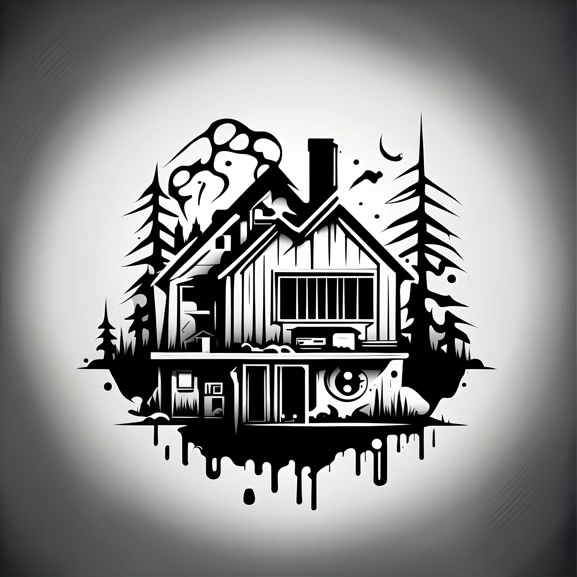 post-apocalyptic home vector icon in white color over the back background, stylized