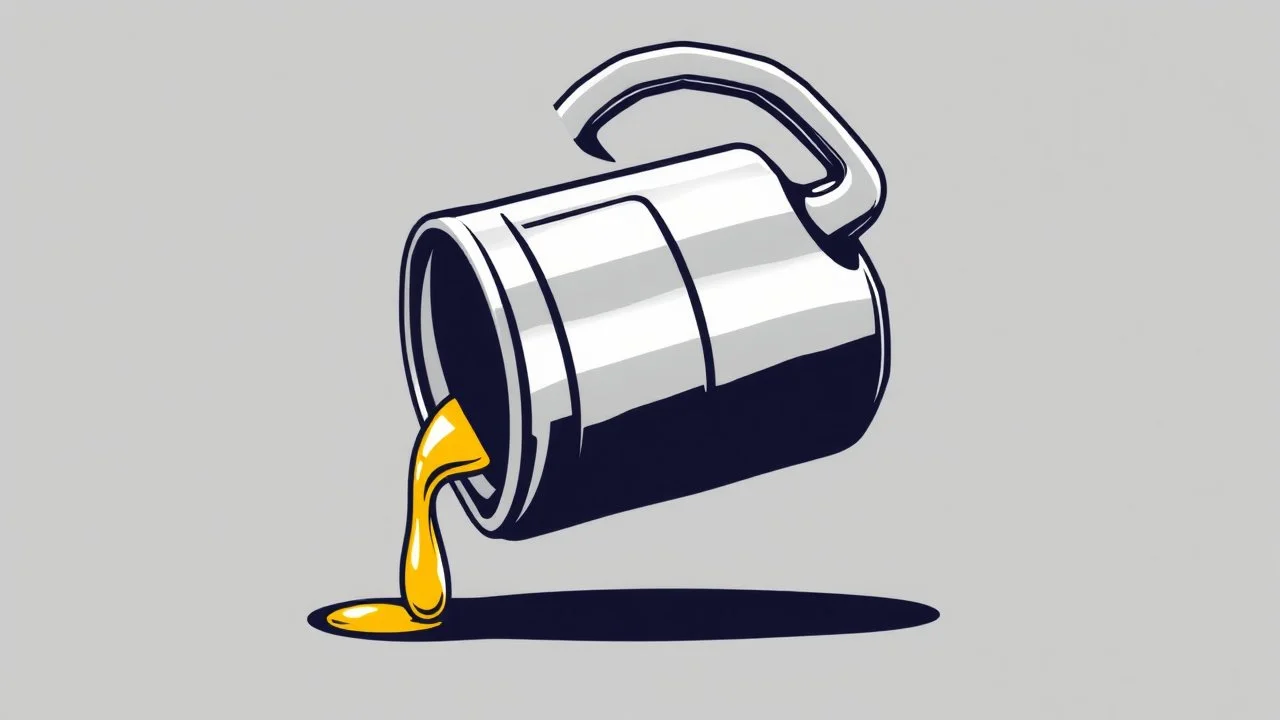 oil-can tilted slightly with a drip of oil at the end, vector logo