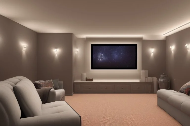 a dedicated home cinema room with ambient lighting in the walls