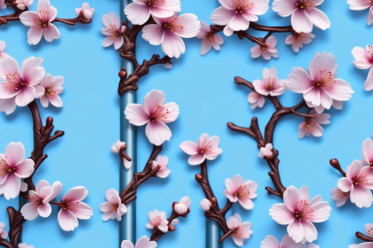 fantastic light pin blue background with three cherry blossoms in a column repeated 4 times with variations