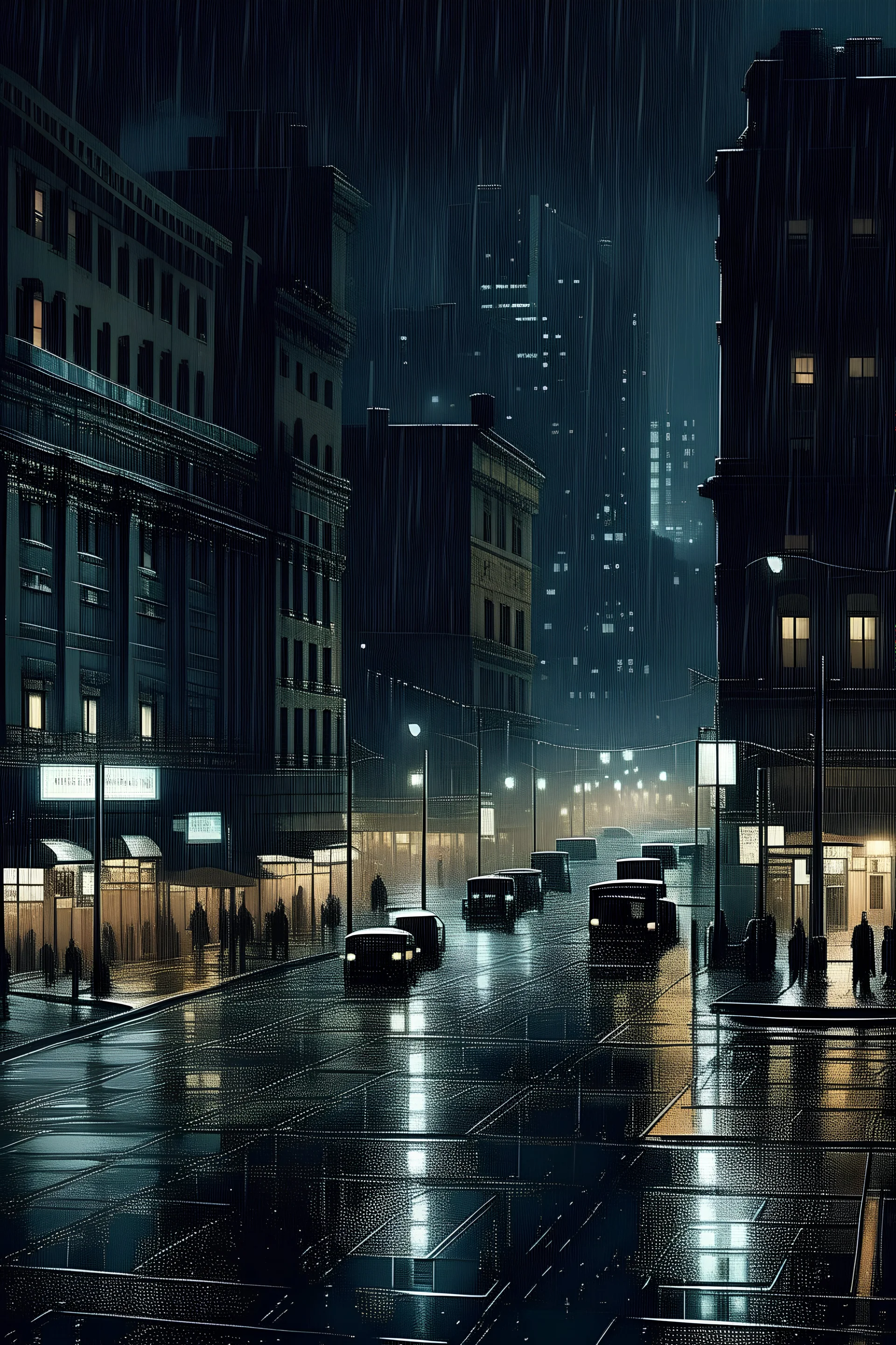 ночной дождливый город