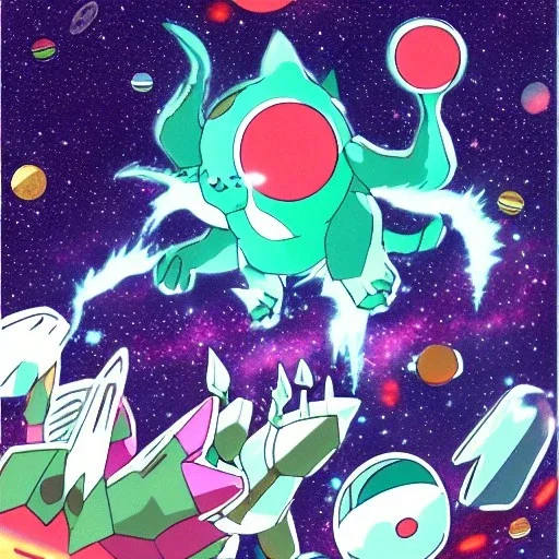 scene of space beast in the cosmos in pokemon style