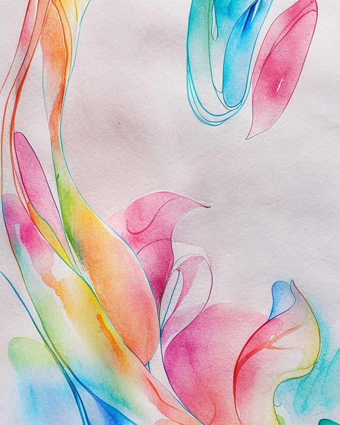Abstract watercolour paper with sketchy pencil outlines
