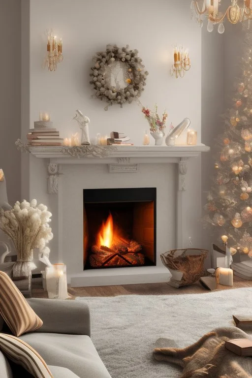 Create an image of a cozy and inviting living room with a fireplace and comfortable seating.