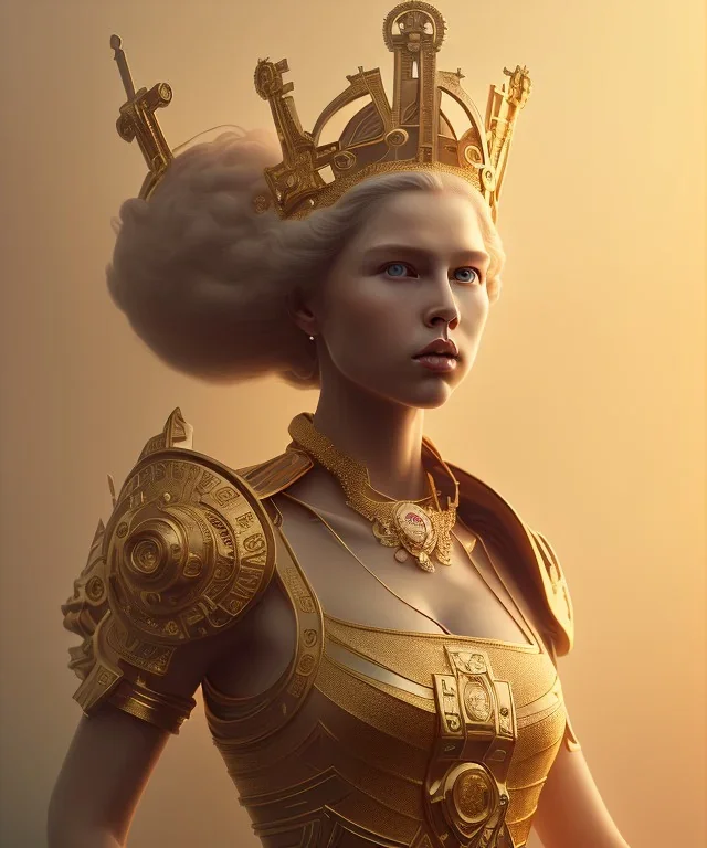 Statue of Queen of photography holding camera in hands. Cute blonde woman. Photographer in golden crown. Standing on the street. Big camera in her hand. hyperdetailed, photorealistic, trending on artstation, greg rutkowski, beksinski, kodachrome, volumetric lighting, gold and cyan