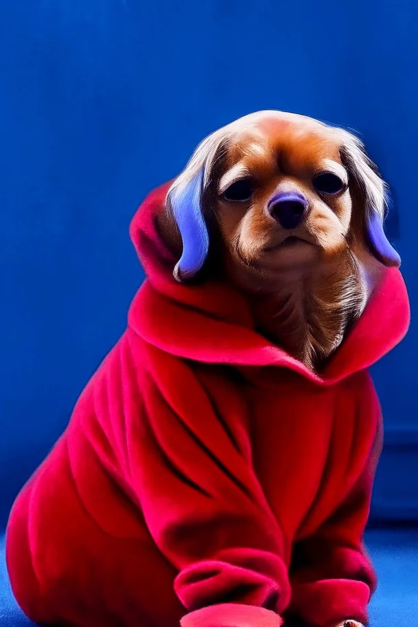 Velour jumpsuit and some house slippers on a dog