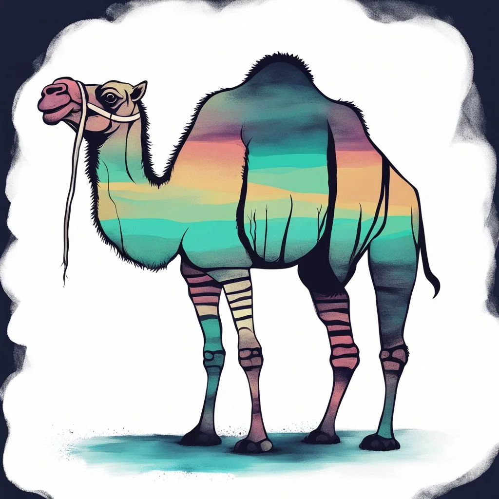 The Case of the Mysterious Noctilucent Camel With Stripes as written by Sir Arthur Conan Doyle, surreal, dark, mist. spooky colors