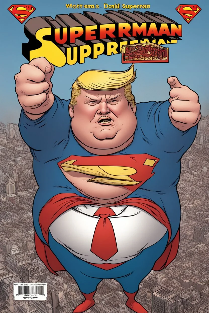 fat superman with donald trump's head